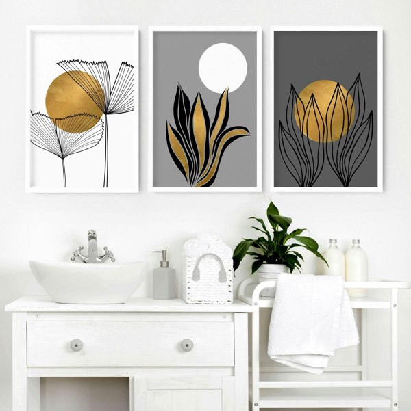 Botanical bathroom | set of 3 bathroom wall decor