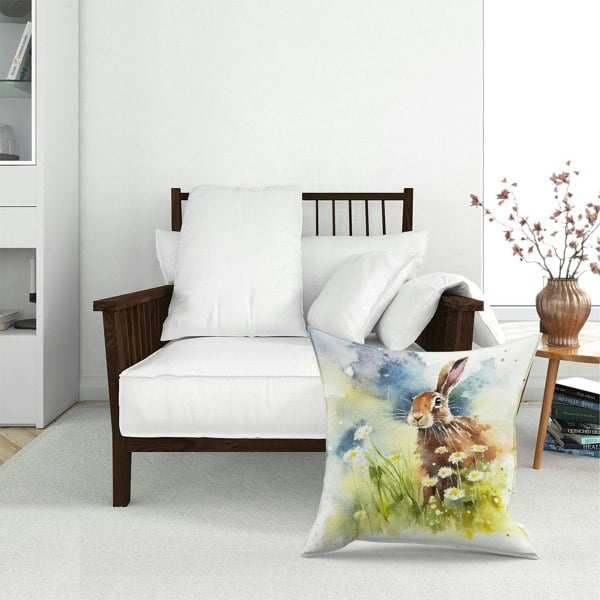 Warren Reed Hare And Daisies Watercolour Floor Cushion