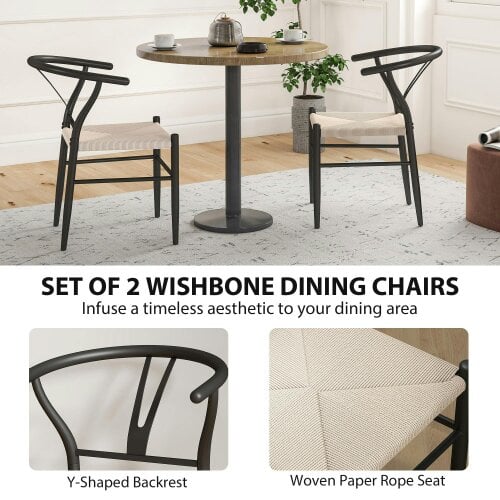 Wyld Haus Ranopa Woven Hemp And Wood Black And Beige Dining Chairs Set Of 2 With Y ShaFauxd Backrest