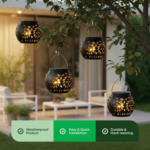 Gardenwize Pack of 4 Hanging Versatile Solar Lanterns – 2-in-1 Tabletop & Hanging LED Garden Lights