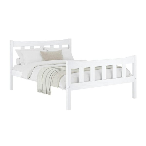 Wyld Haus Tralee White Washed Wooden 4ft6 Double Bed with Slatted Headboard and Footboard