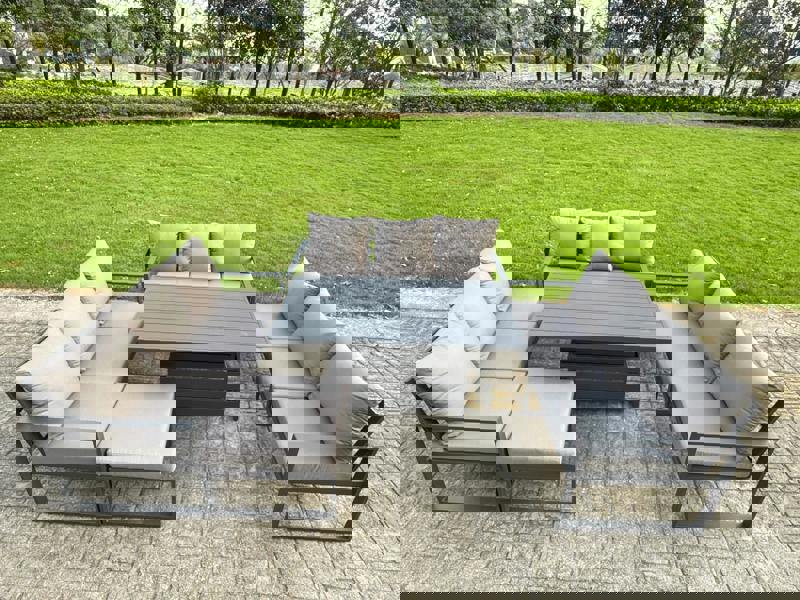 Fimous 10 Seater Aluminium Garden Furniture Set with Adjustable Rising Dining Table, Footstool - Dark Grey