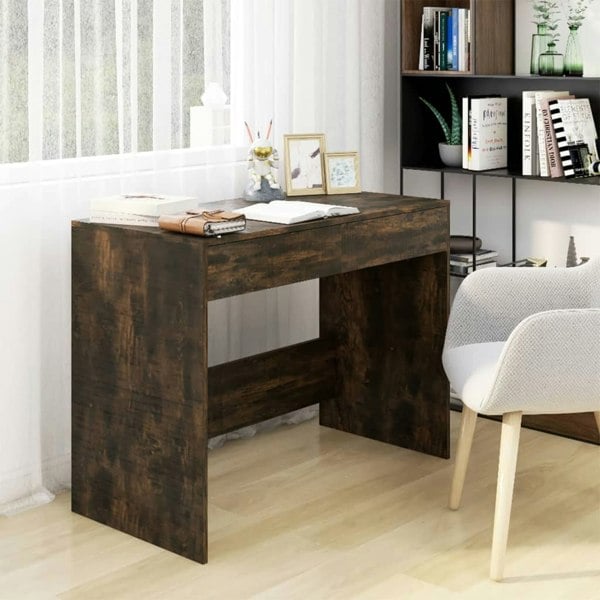 Berkfield Desk Smoked Oak 101x50x76.5 cm Engineered Wood