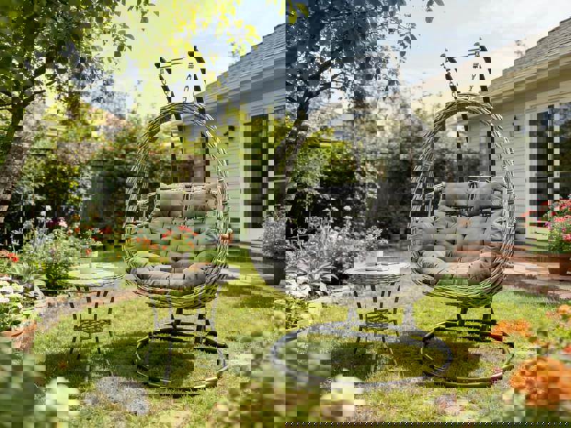 Fimous Indoor Outdoor Patio Rattan Love Egg Hanging Chair Garden With Grey Thick Cushion