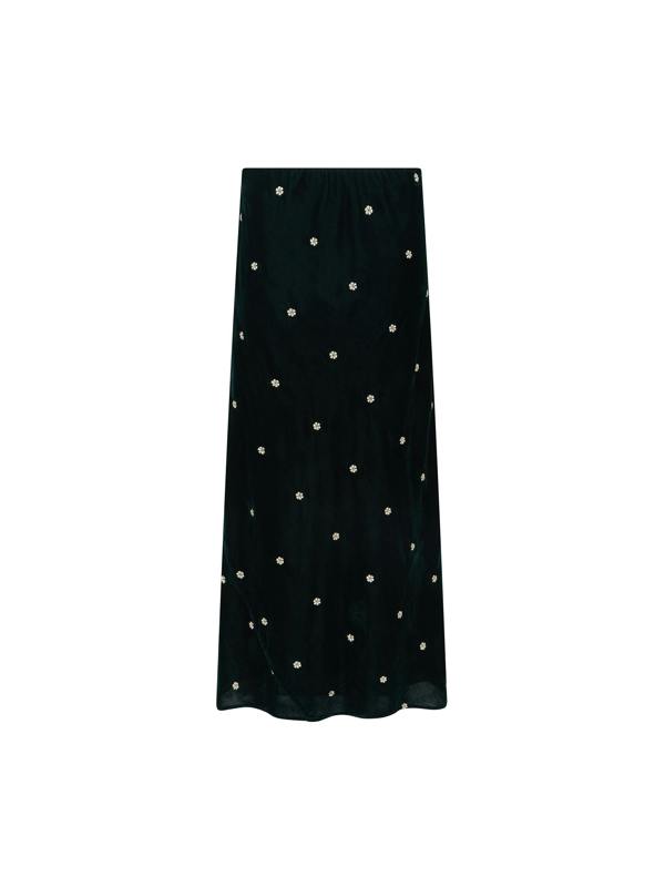 Rose & Nancy Mila Green Velvet Embroidered Skirt