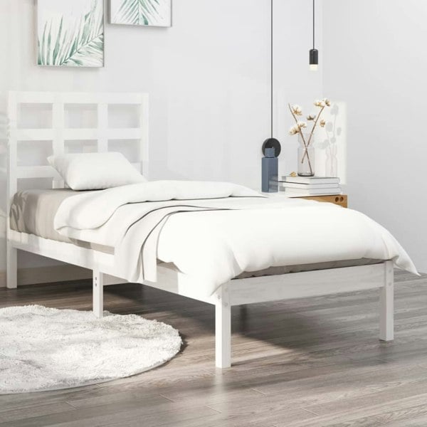 Berkfield Bed Frame White Solid Wood 75x190 cm Small Single