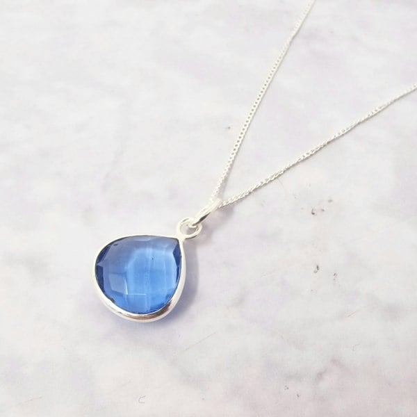 Silver Fine Chain With Heart Blue Topaz December Birthstone Pendant