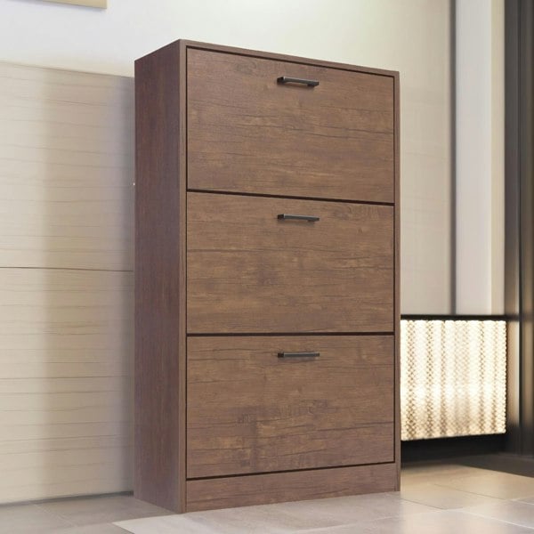 Rafaelo Mobilia 3 Drawer Shoe Storage Cabinet Walnut