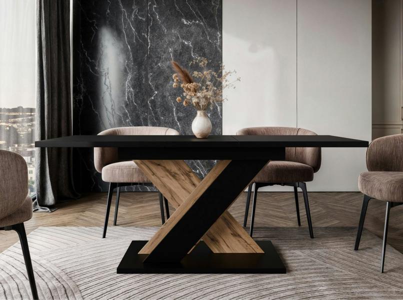 PHD Furniture TOXX Extendable Dining Table 120–160cm – Black & Wotan Oak Effect