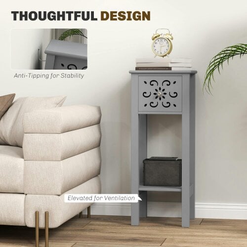 Wyld Haus Elne Set Of 2 Grey Wooden Floral Cut Out Accent Side Tables