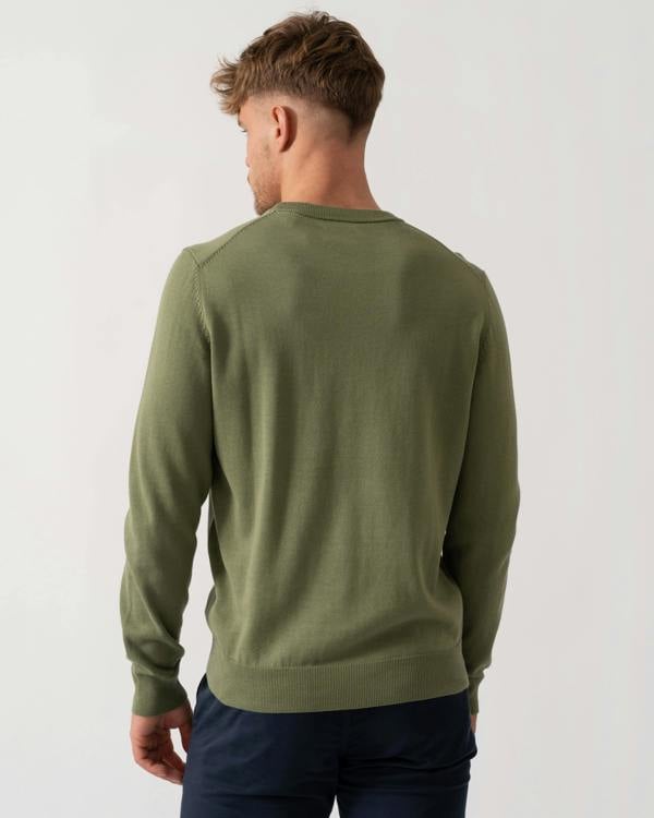 GANT Classic Cotton Crew Neck Jumper - 379 Dry Herb Green - Back