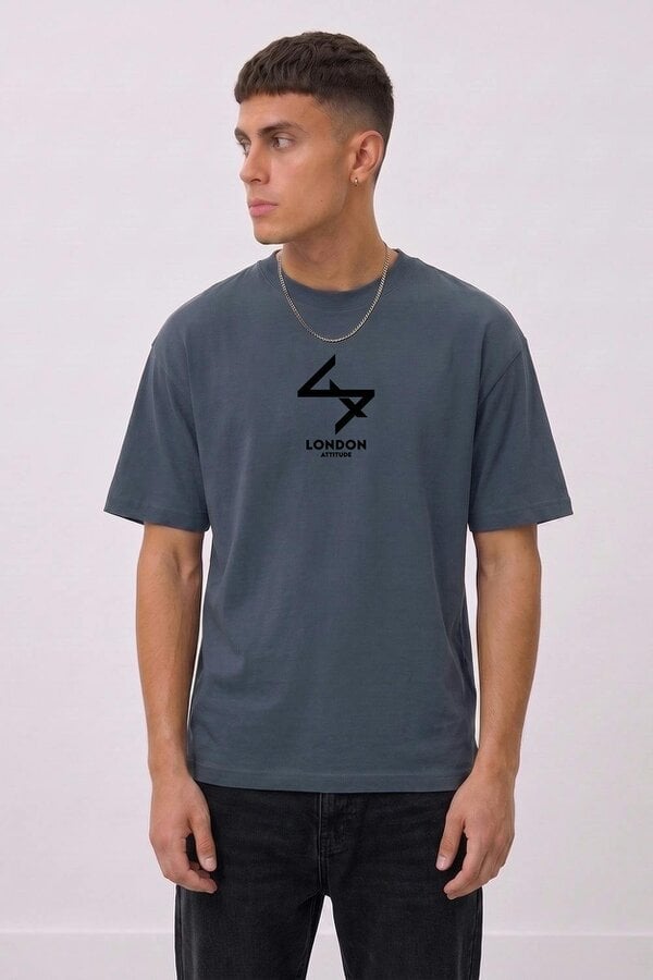 London Attitude Oversized Heavyweight T-Shirt with Varsity Back Print