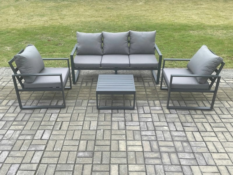 Fimous Aluminium Outdoor Garden Furniture Set Lounge Sofa 2 PC Chairs Square Coffee Table Sets Dark Grey