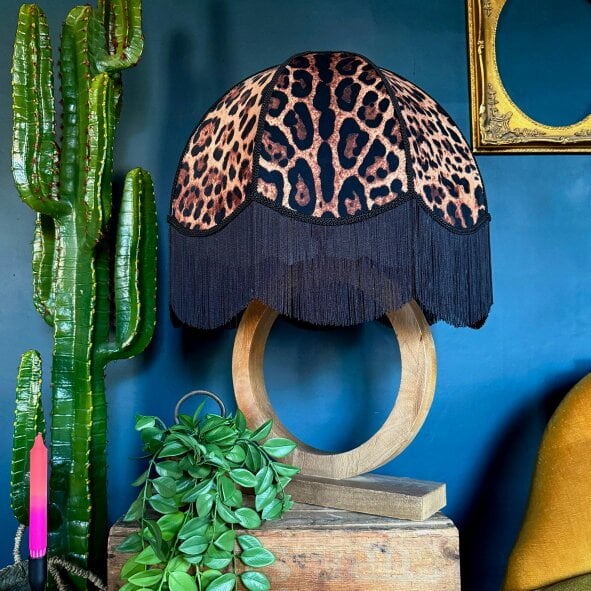 Love Frankie Trixie - Vintage Dome Lampshade in Leopardess with Black Fringe