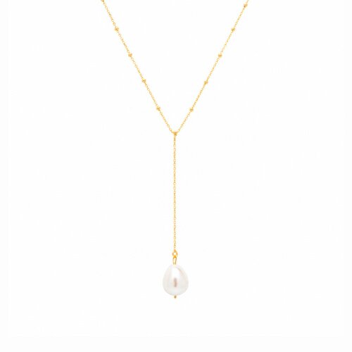 Spero London Sterling Silver Large Baroque Pearl Drop Beaded Chain Lariat Necklace