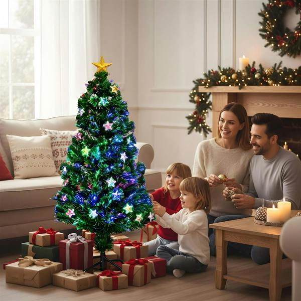 2ft to 6ft Fibre Optic Christmas Trees with LED Stars, PVC Green Tips and Pre-Lit Design image 1