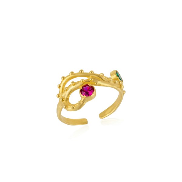 Spero London Emerald and Ruby Color Jewelled Dragon Back Ring