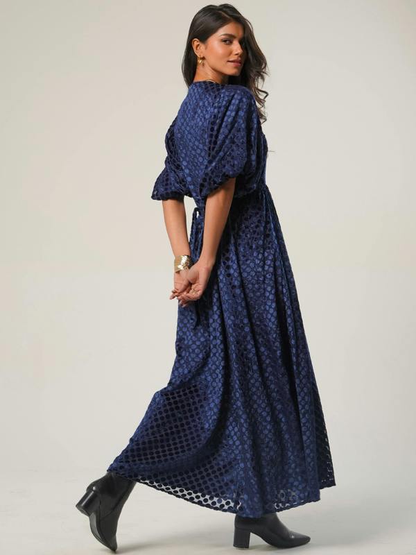 Rose & Nancy Margot Navy Velvet Polka Dot Maxi Dress