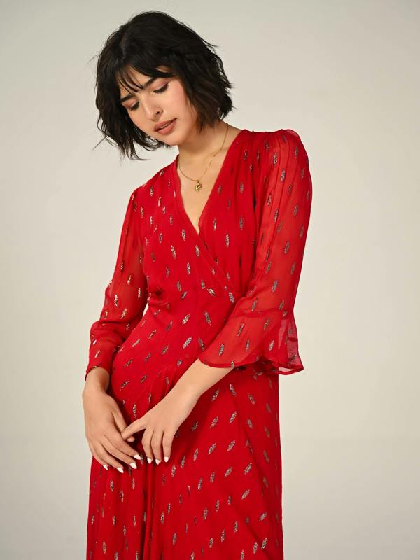 Rose & Nancy Tory Red Sparkle Maxi Dress