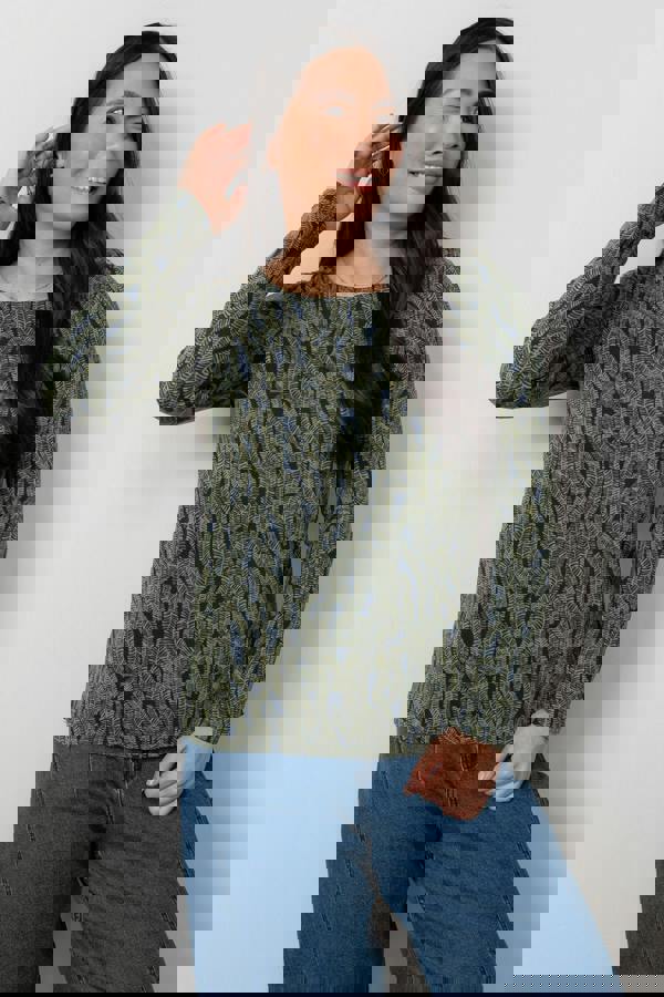 Lily & Me Riverside Printed Casual Jersey Top Navy