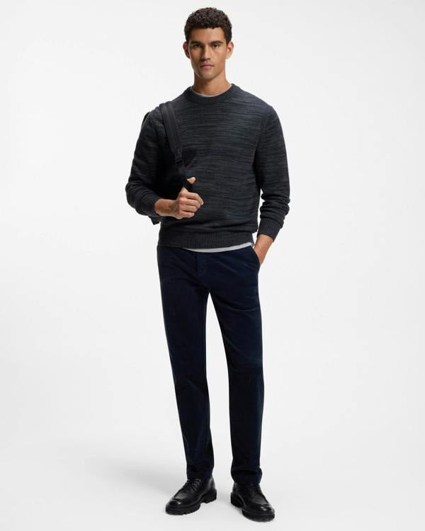 BOSS Orange Aperoso Mens  Mouliné - knit Sweater in Virgin Wool and Cotton - Dark Blue 404 | CHO | Designer Mens,Knitwear,Jumpers,Crew Neck Jumpers