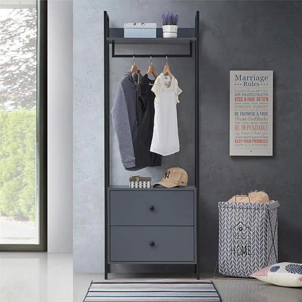 Timber Art Design Zahra Bedroom Open Wardrobe 2 Drawers  Furniture Storage Cupboard