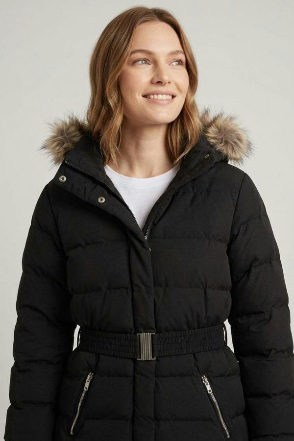 Izabel London Faux Fur Trim Thigh Length Puffer Jacket