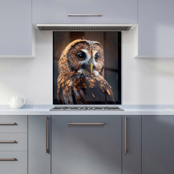 Warren Reed - Designer Tawny Owl Face Splashart Dark Background Kitchen Splashback