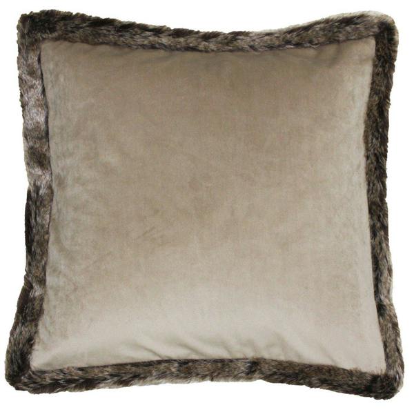 Riva Home Kiruna Faux Fur Edged Velvet Style Square Cushion Cover - Taupe