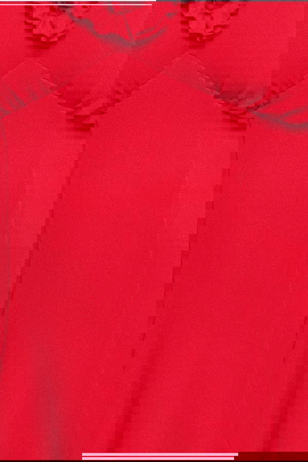 Flare Sleeve Frill Edge Midi Dress - Red DR4313