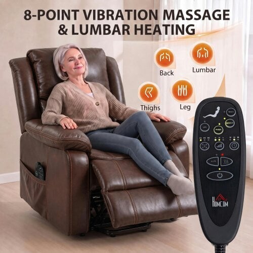 HOMCOM Riser Recliner Chair with Massage and Heat for Elderly, Brown