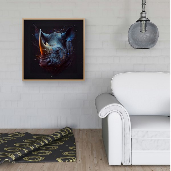 Warren Reed Rhino Face Splash Art Framed Canvas