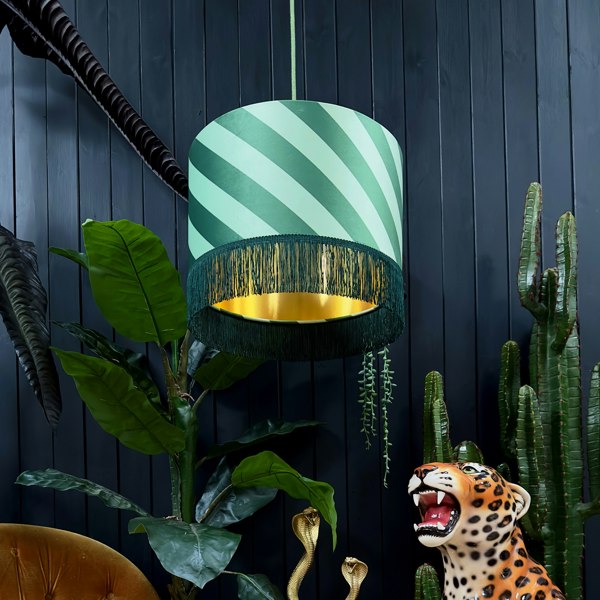 Love Frankie Apple Sours Helter Skelter Velvet Lampshades With Gold Foil Lining and Fringing