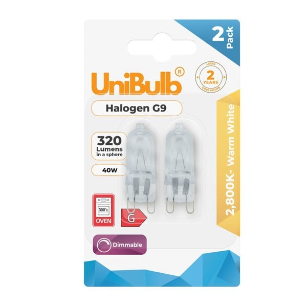 UniBulb Halogen G9 Capsule 320lm 40W 2800K (Warm White) - Pack of 2 rated