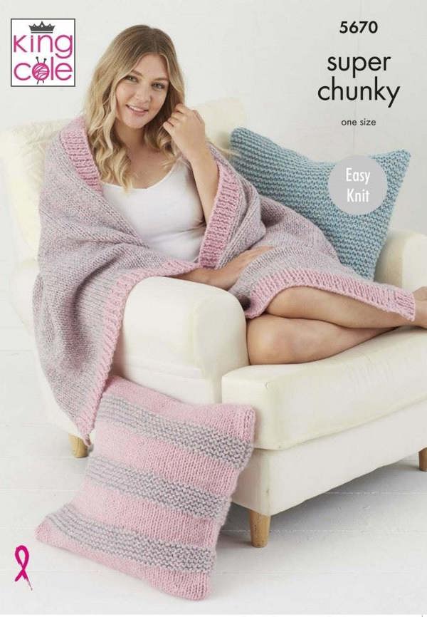 King Cole Timeless Classic & Timeless Super Chunky Knitting Pattern 5670, Blankets, Cushions One Size - Easy