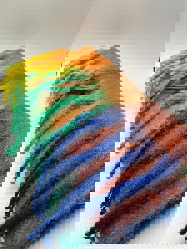 SVNX Soft Chunky Checked Scarf with Tassels in Blue Multi