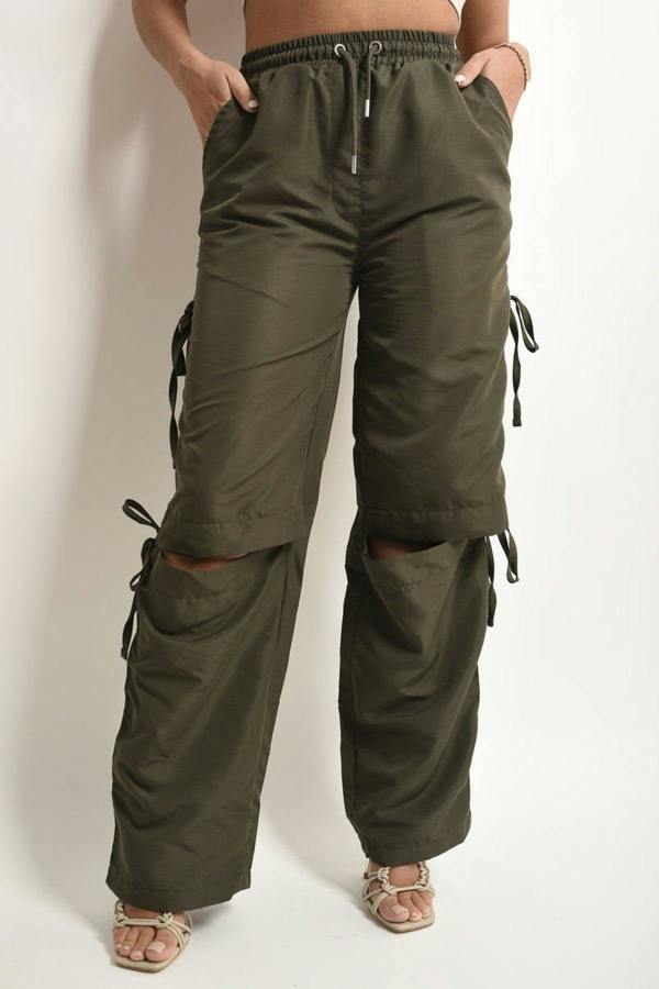Mandy Knee Cut Out Cargo Trouser - Khaki