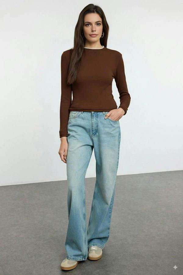 WOVCOR Color Block Fitted Knit Blouse