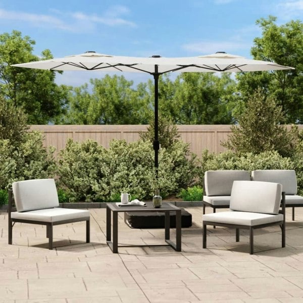 Berkfield Double-Head Parasol with LEDs Sand White 316x240 cm