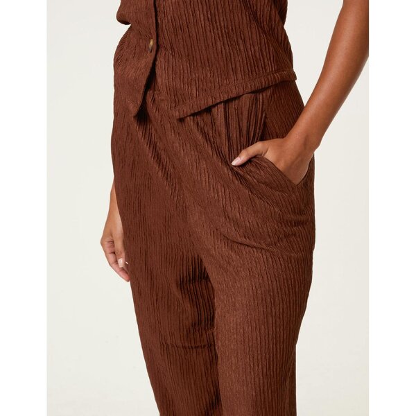 Blue Vanilla Crinkle Elasticated Waist Wide Leg Trousers