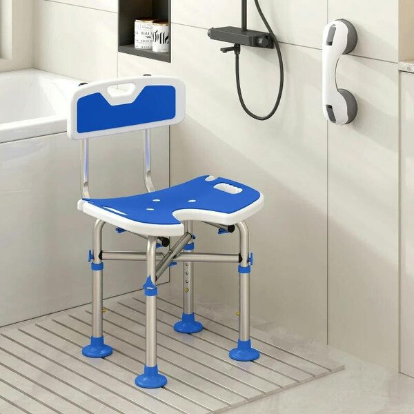 Shower Chair with U-Shaped Cutout, Height Adjustable Bath Bench, Padded Shower Stool for Elderly, Senior, Disabled, Blue - Blue