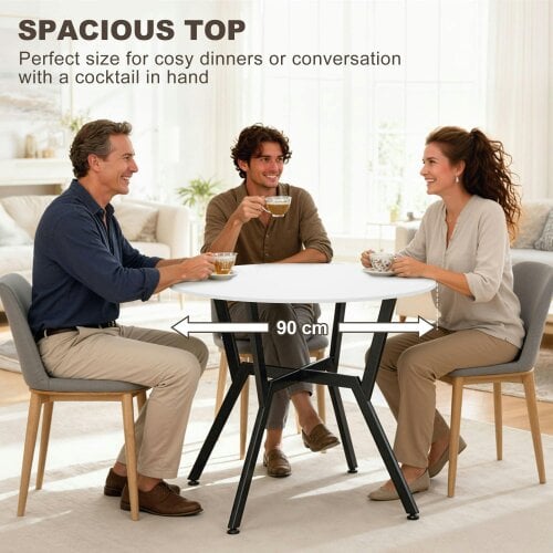 Wyld Haus Terretti High Gloss White Round Dining Table With Black Metal Legs 90cm