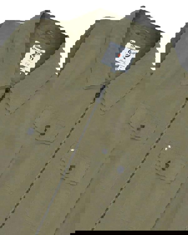 Lambretta Kalmar Mens Military Utility Casual Smart Coat Jacket, olive green zip-up jacket with front flap pockets and button details.