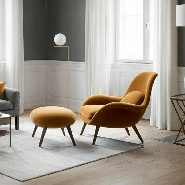 Kemble Armchair And Footstool, Velvet, Brown-Rit Concept-Rit Concept