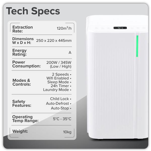 Dellonda Baridi Dehumidifier with Digital Display & 24hr Timer 12L White - DH147