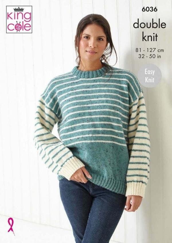 King Cole Merino Blend DK Knitting Pattern 6036, Sweaters for Women, 32 - 50 Inches - Easy