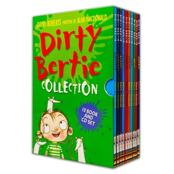 Dirty Bertie 10 Book Box Set with CDs by David Roberts (Zombie!, Pirate!, Rats!, Fame! & More)