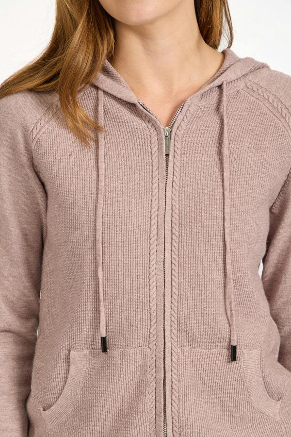 Mudflower Cable-Knit Zip Hooded Cardigan