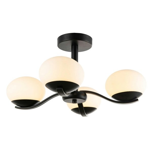 Modern Matte Black Ceiling Light with Four Opal Oval Glass Shades Image 1