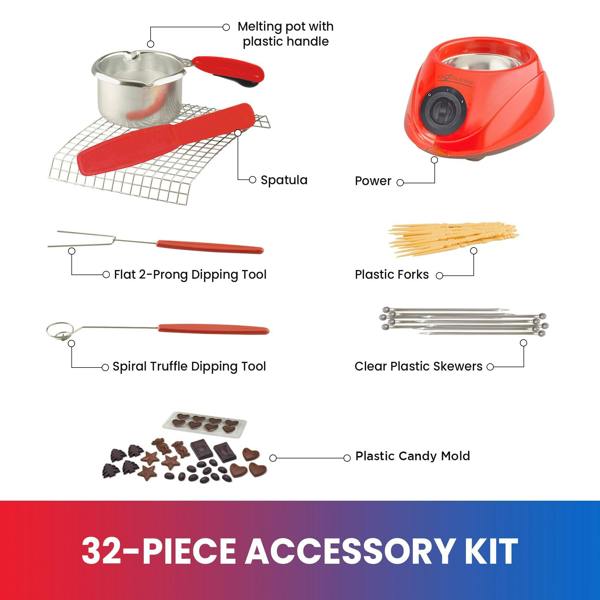 Total Chef Chocolate Melting Pot – 250g Electric Fondue Set For Chocolates, Candies & Dessert Dipping(Red)